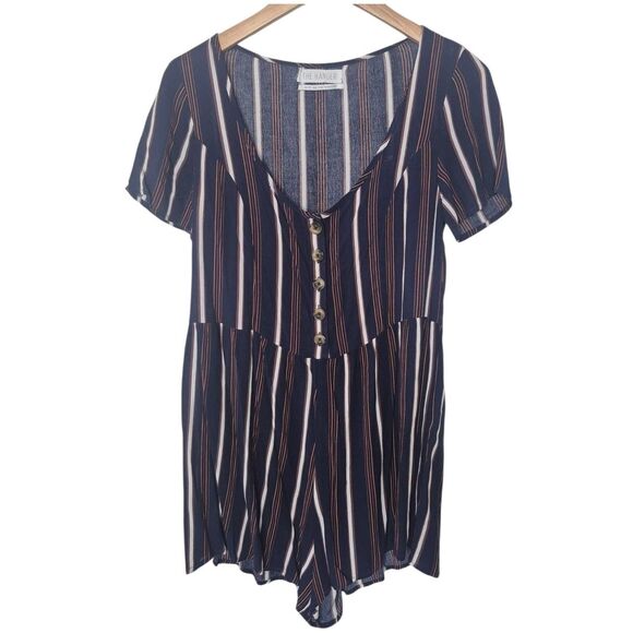 Urban Outfitters The Hanger Navy Striped Scoop Neck Romper Nautical Size XS - Picture 2 of 6